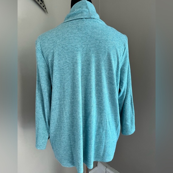J.Jill Wearever Waffle Teal Cowl Neck Top sz L - Picture 5 of 9